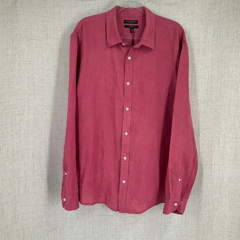 Banana Republic Shirt Mens XL Pink 100% Linen Standard Fit Coastal Minimalist XL